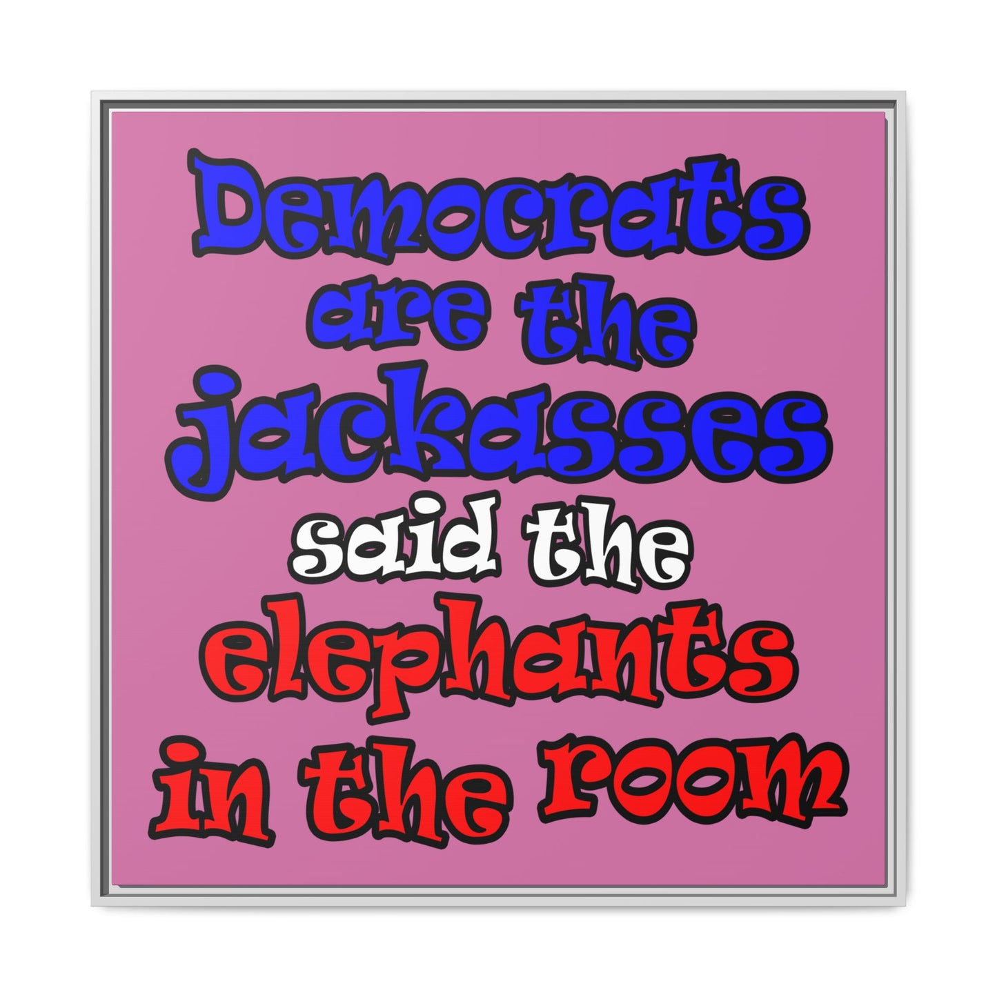 donkeys and elephants - framed canvas art (light pink)