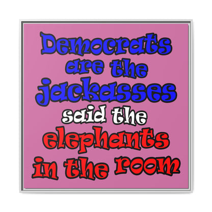 donkeys and elephants - framed canvas art (light pink)