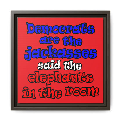 donkeys and elephants - framed canvas art (red)