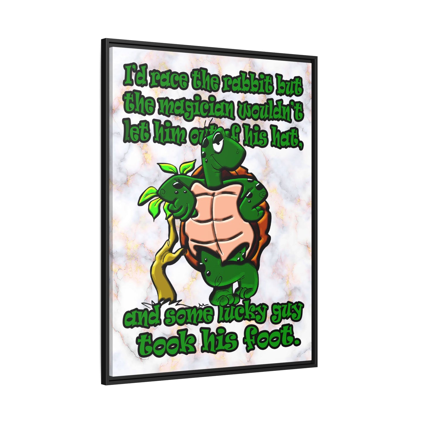 turtle race - framed canvas art (white marble)