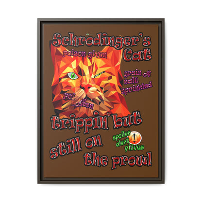schrodinger's cat - framed canvas art (brown)