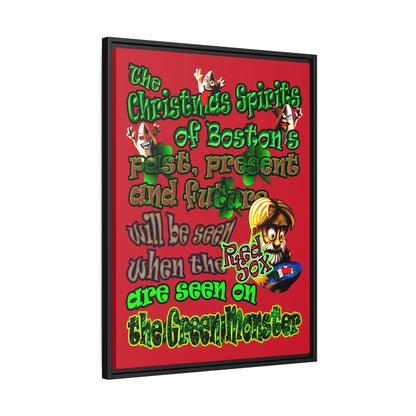 christmas spirits of boston - framed canvas art (dark red)