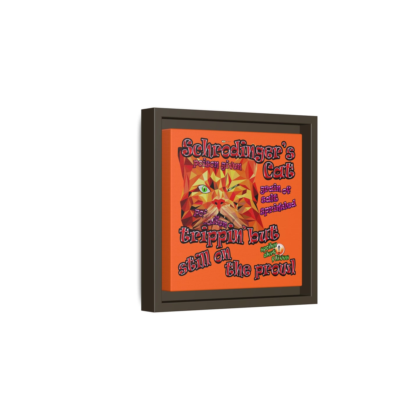 schrodinger's cat - framed canvas art (orange)