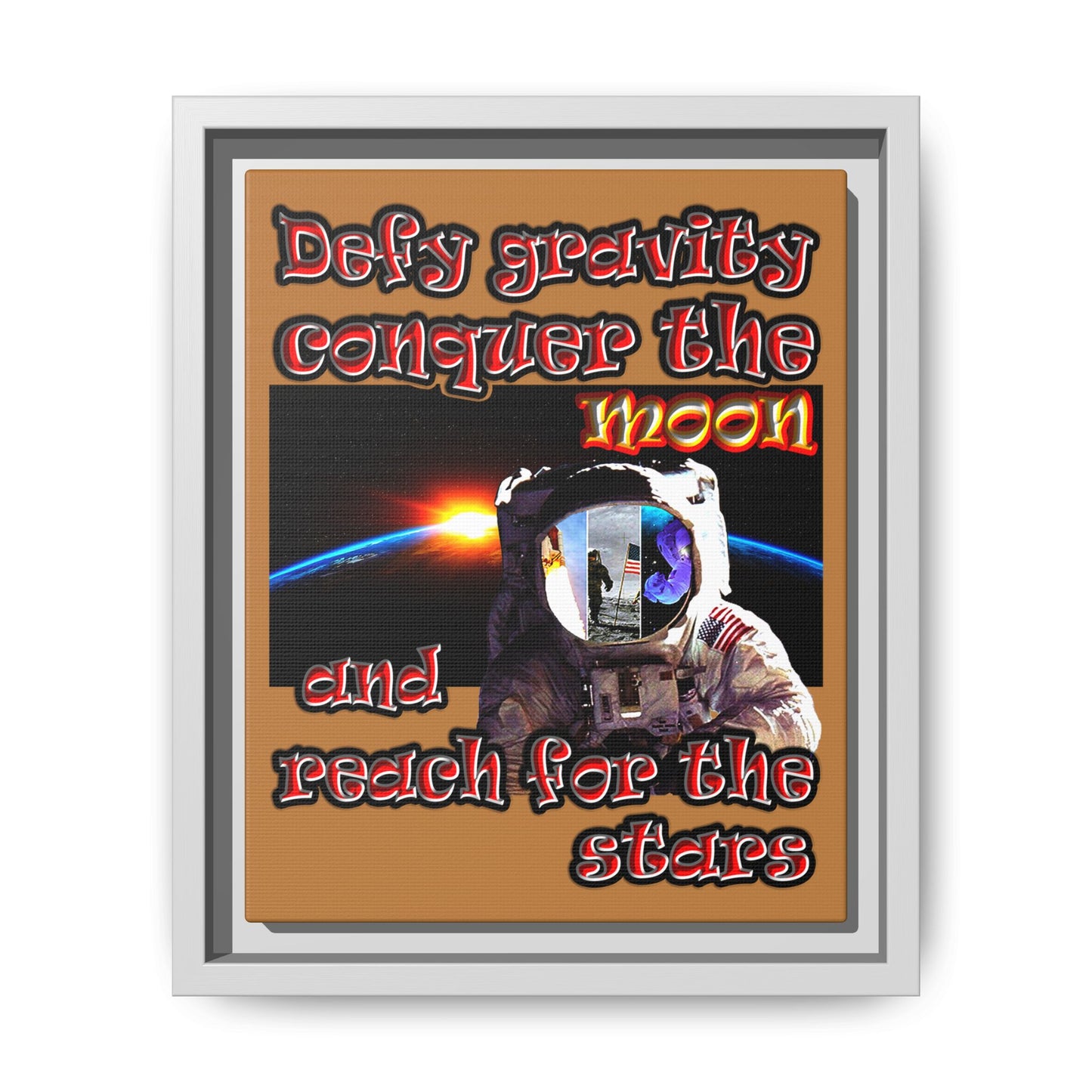 defy conquer reach - framed canvas art (light brown)