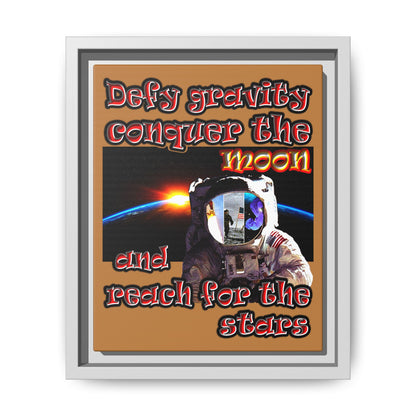 defy conquer reach - framed canvas art (light brown)