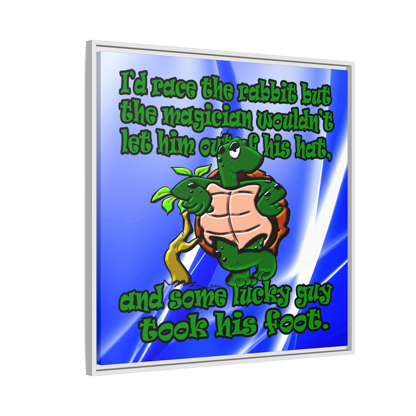 turtle race - framed canvas art (blue-white wave)