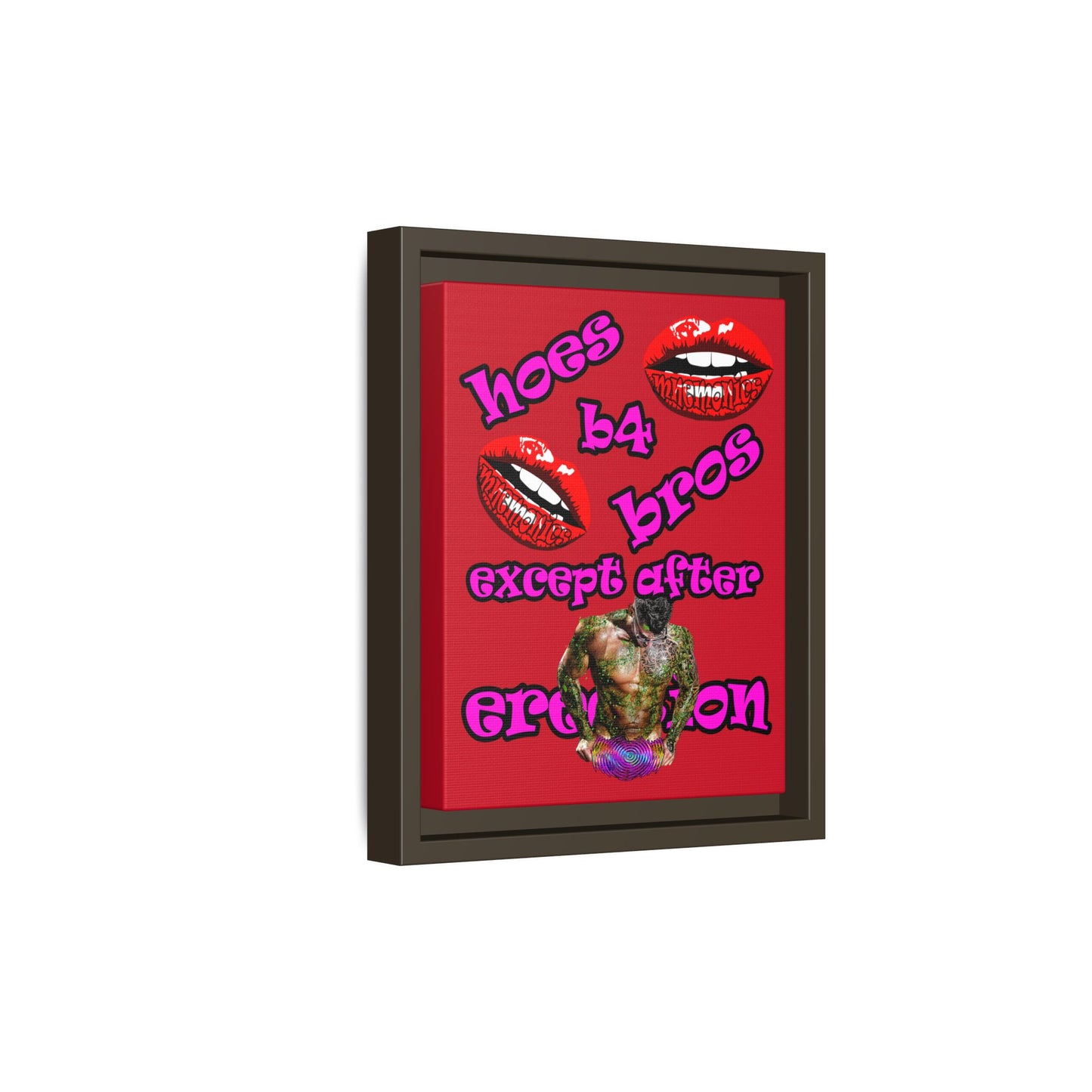 hoes b4 bros - framed canvas art (dark red)