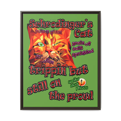 schrodinger's cat - framed canvas art (green)