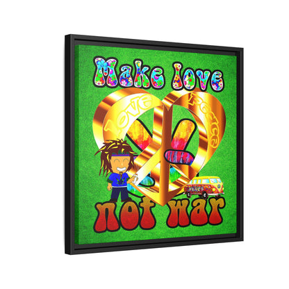 love peace - framed canvas art (green turf)