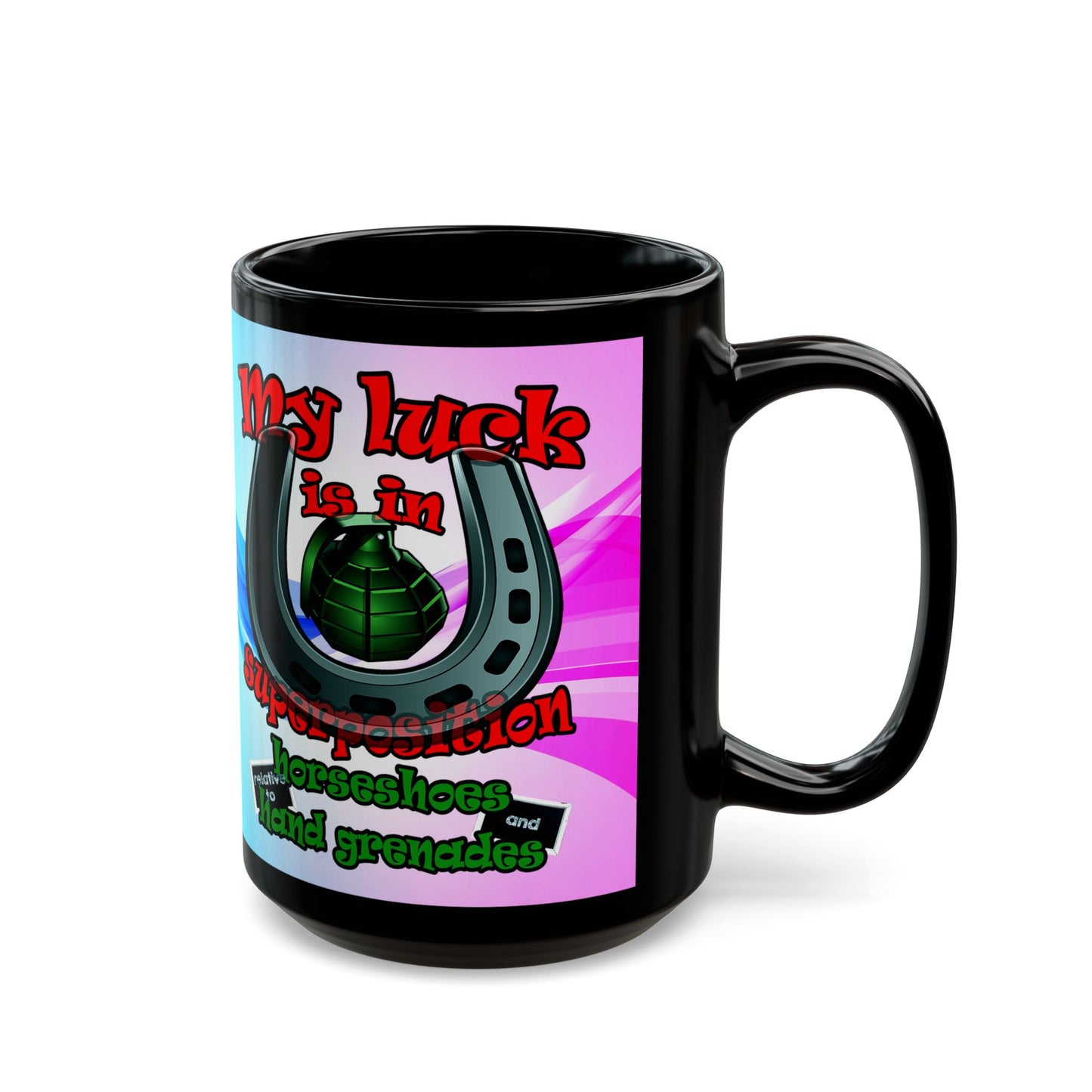 my luck - Black Mug (light blue-pink wave)