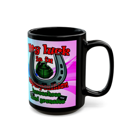my luck - Black Mug (light blue-pink wave)