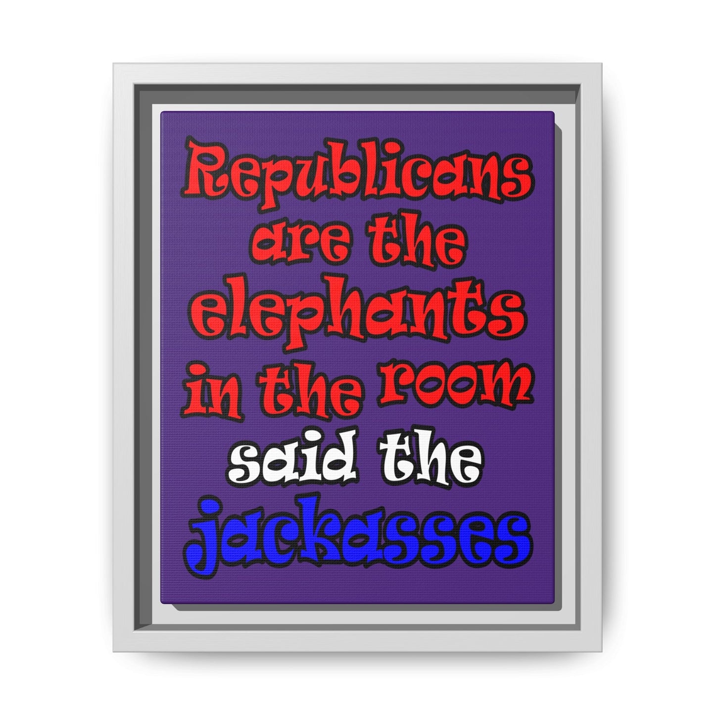 donkeys and elephants - framed canvas art (purple)