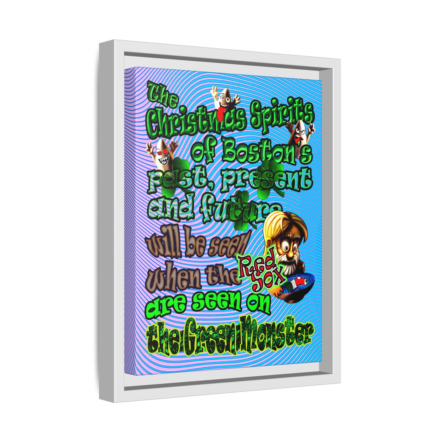 christmas spirits of boston - framed canvas art (light blue-purple wave)
