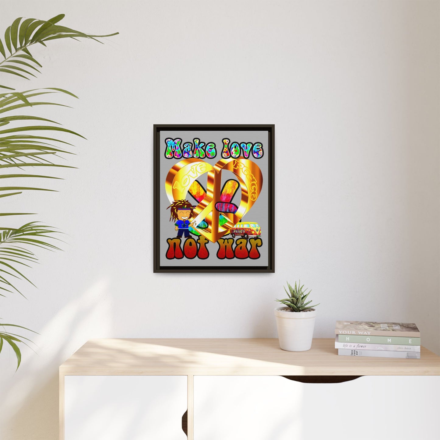 love peace - framed canvas art (light grey)