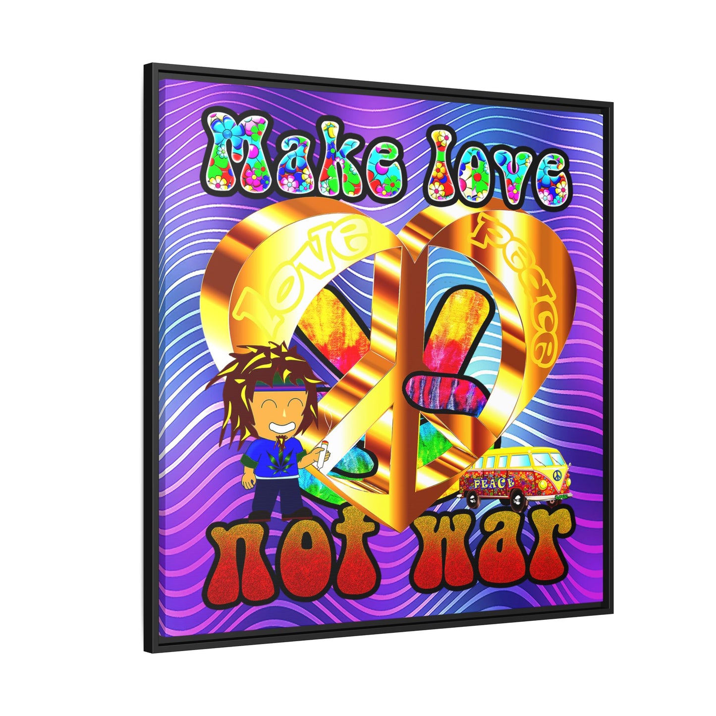 love peace - framed canvas art (purple wave)