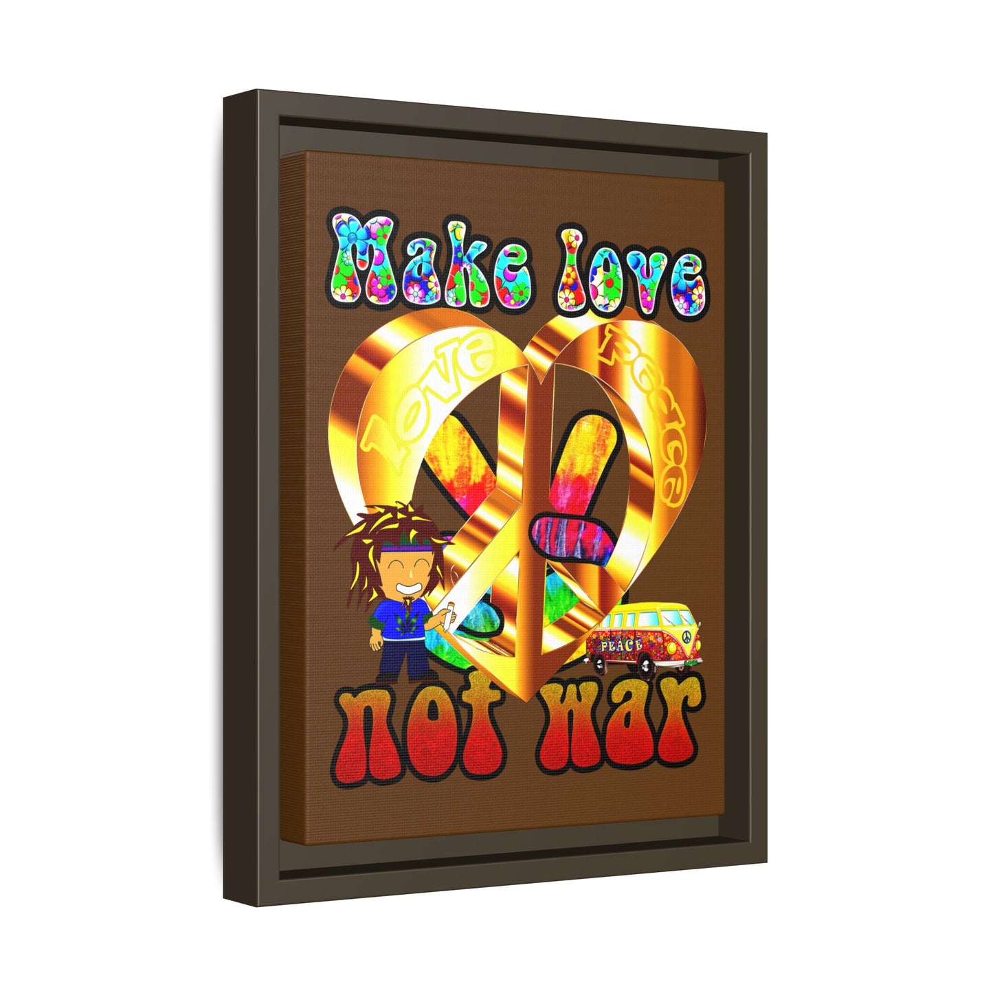love peace - framed canvas art (brown)