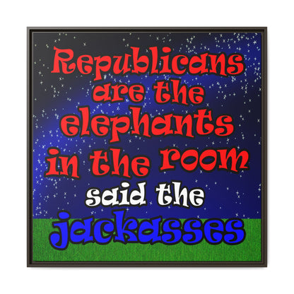 donkeys and elephants - framed canvas art ('snoops' background)