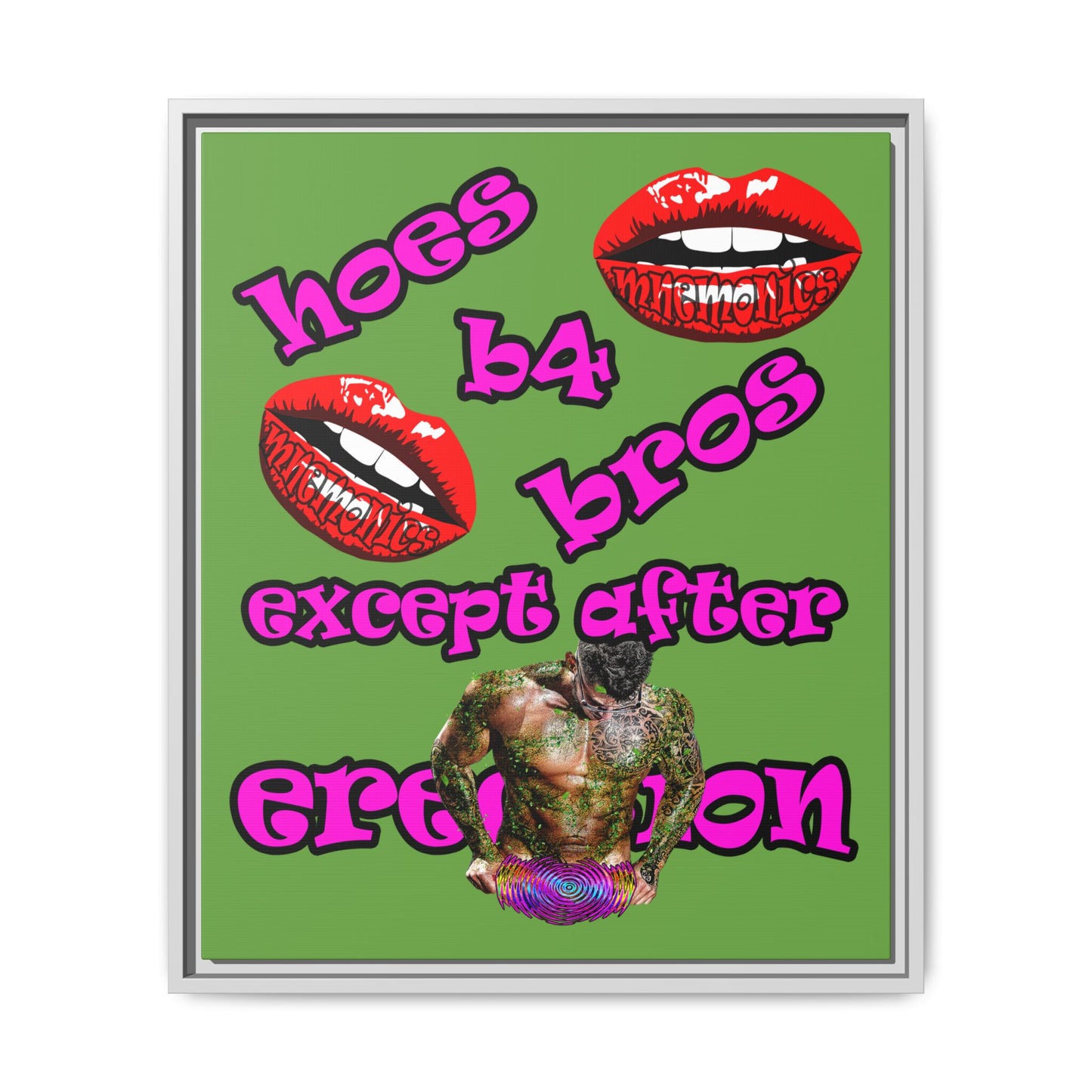 hoes b4 bros - framed canvas art (green)