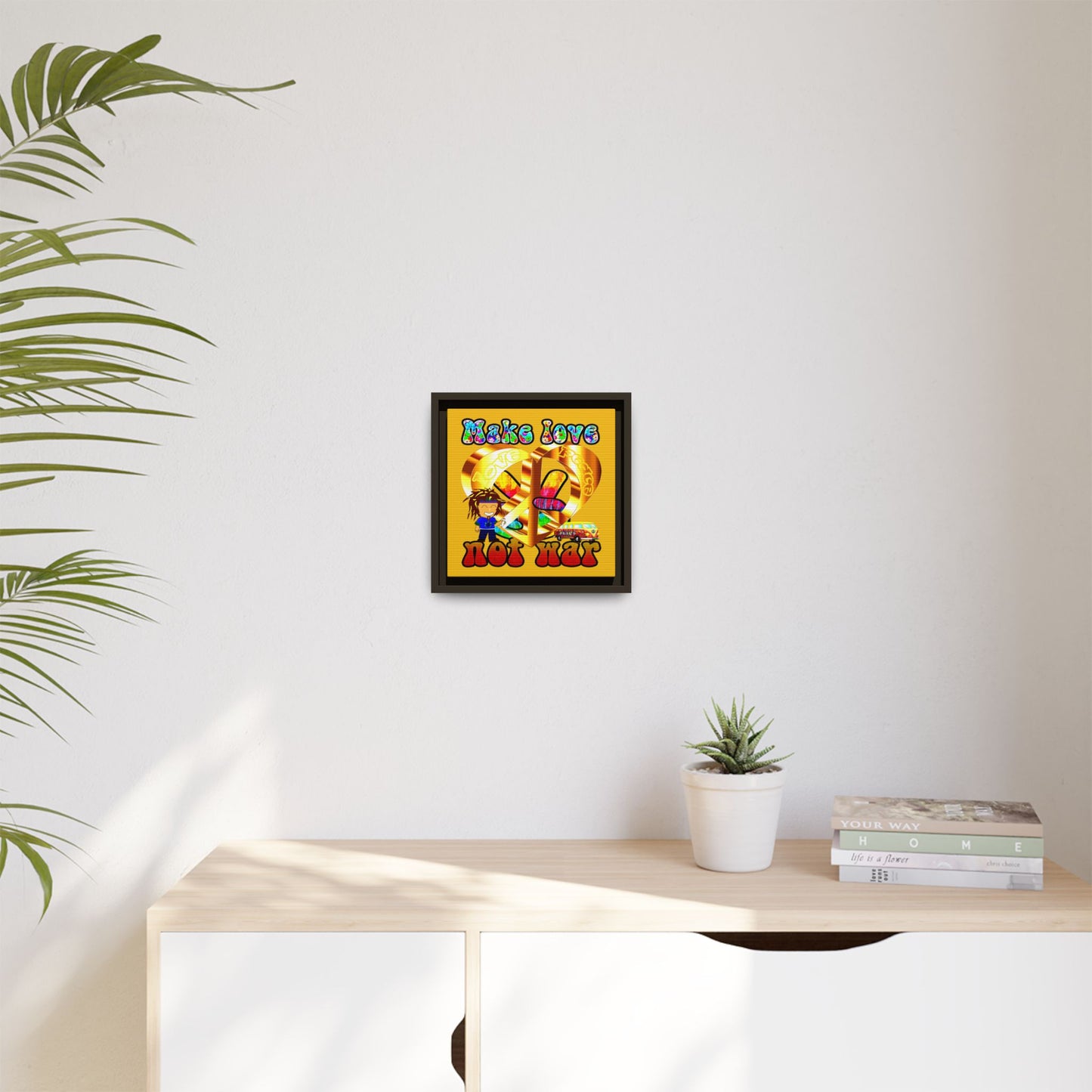 love peace - framed canvas art (yellow)