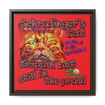 schrodinger's cat - framed canvas art (red)