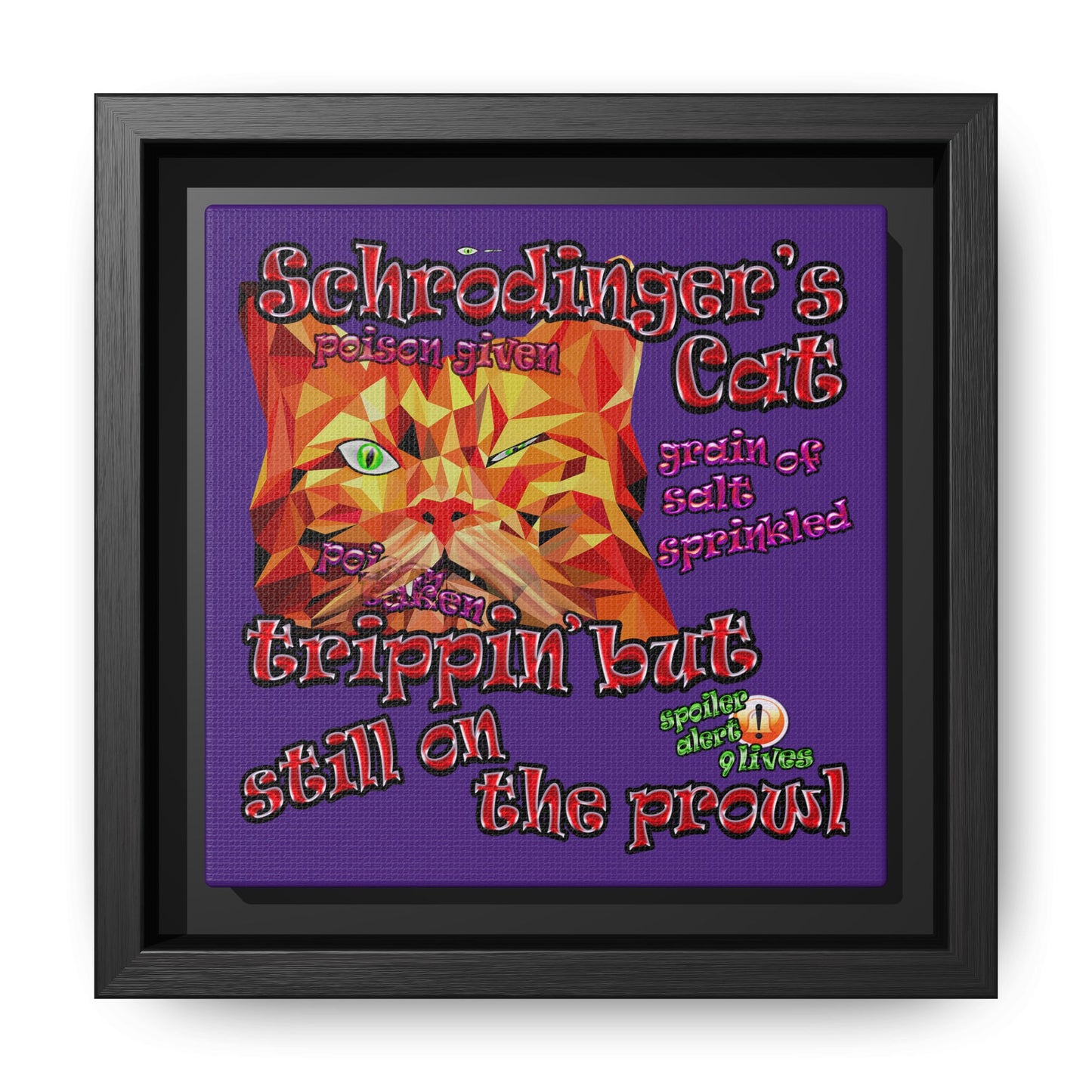 schrodinger's cat - framed canvas art (purple)