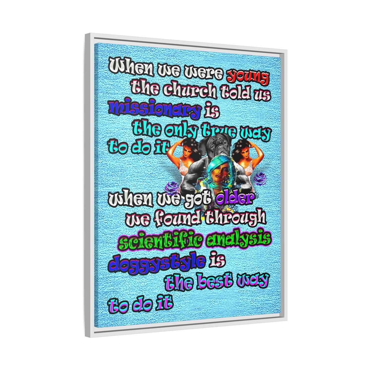 doggystyle - framed canvas art (faded blue)