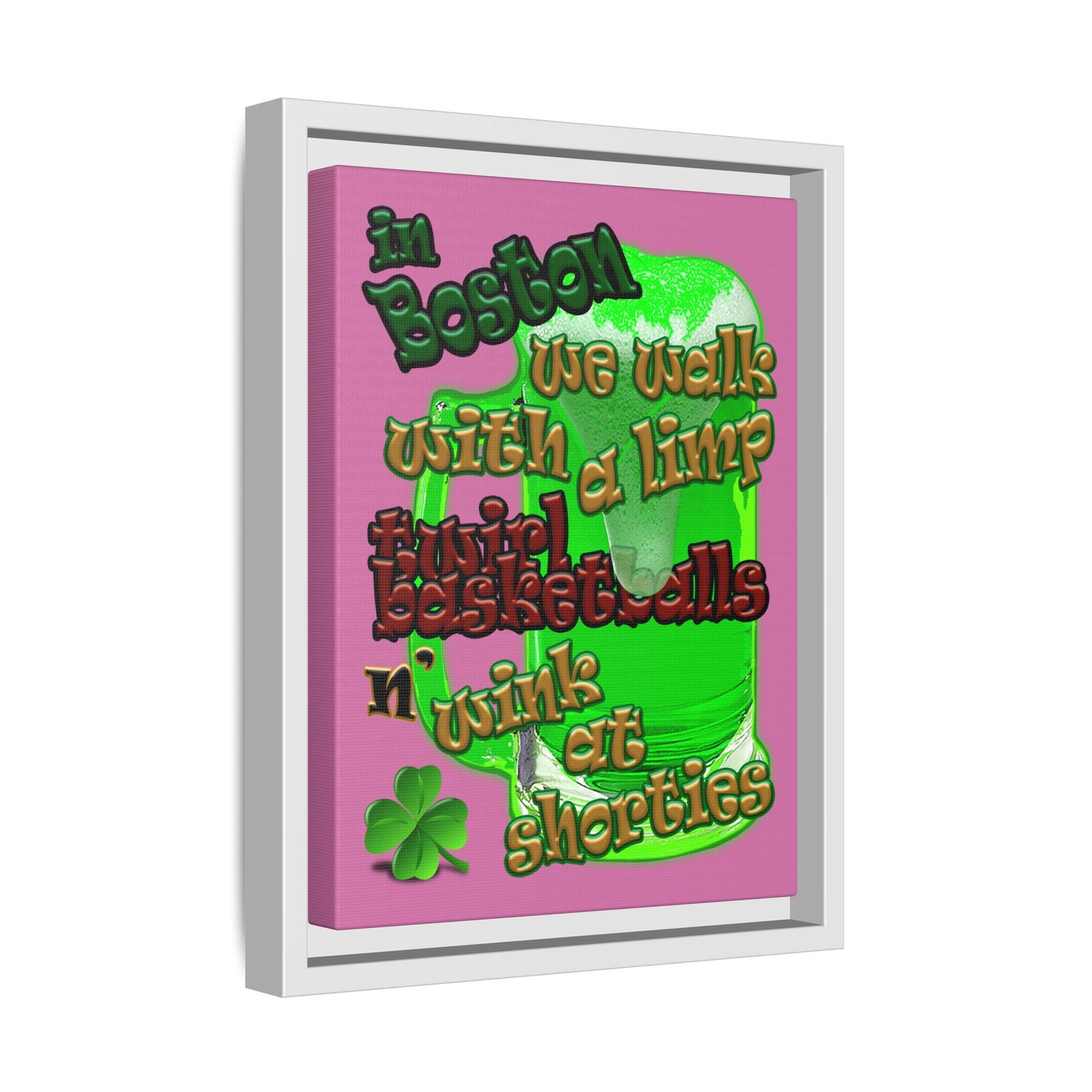 celtics logo - framed canvas art (light pink)