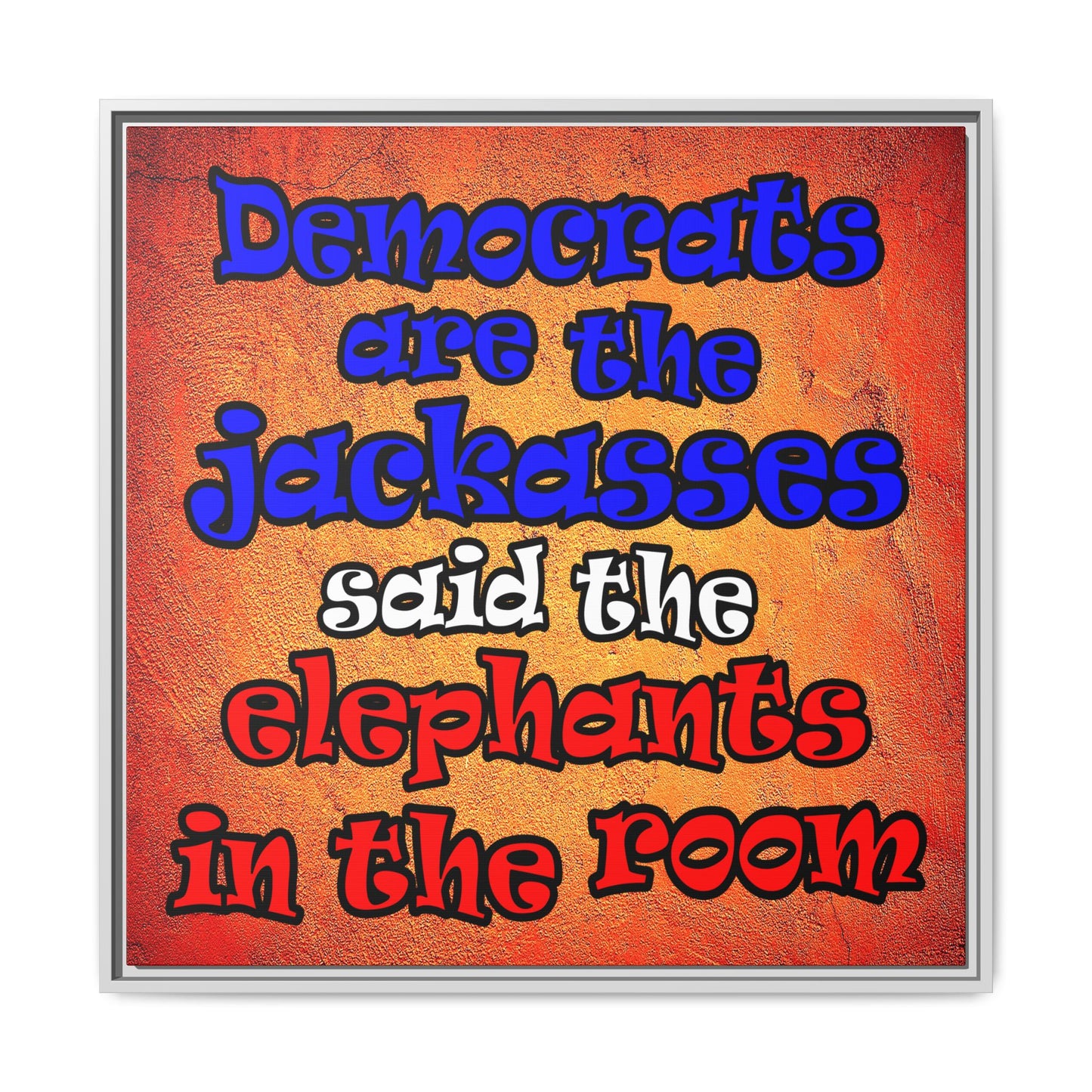 donkeys and elephants - framed canvas art (burnt orange)