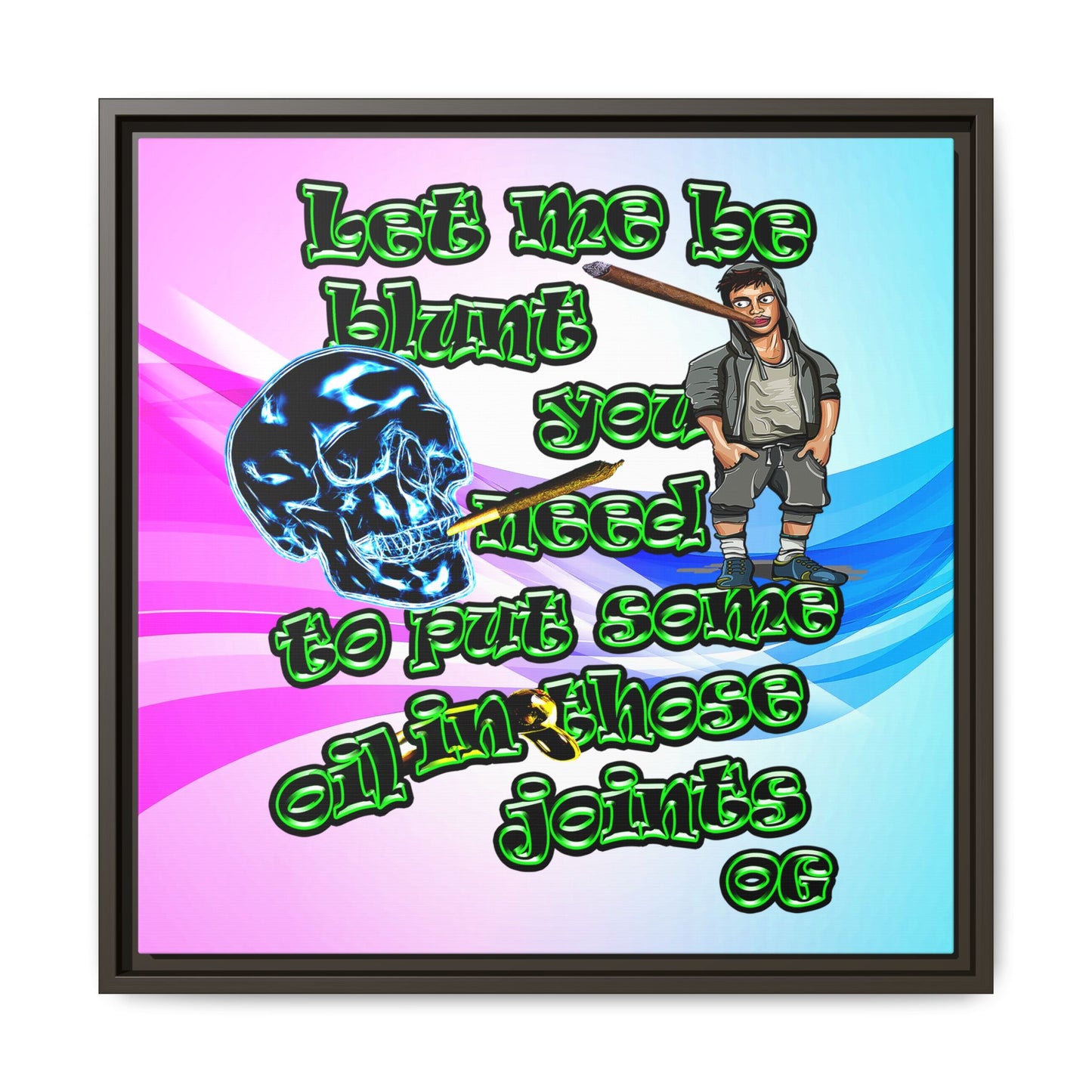 og - framed canvas art (light blue-pink wave)