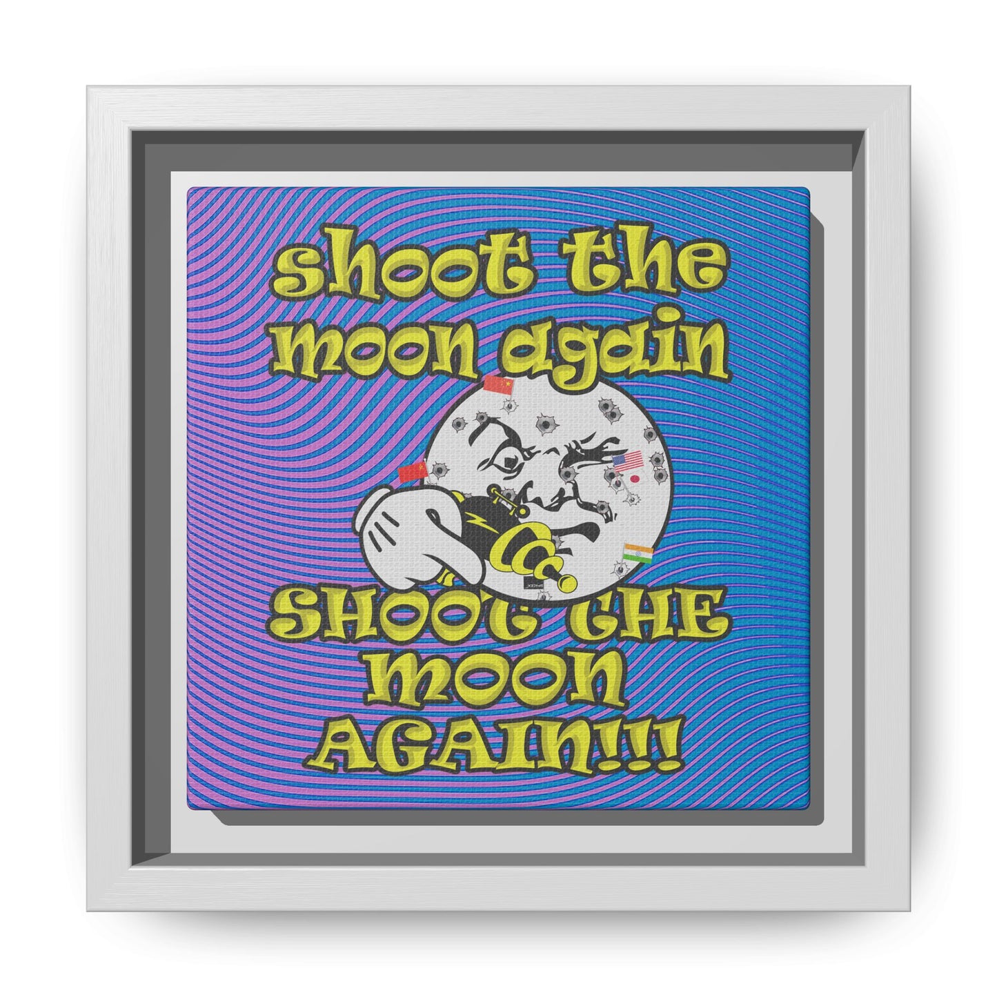 shoot the moon again - framed canvas art (light blue-purple wave)