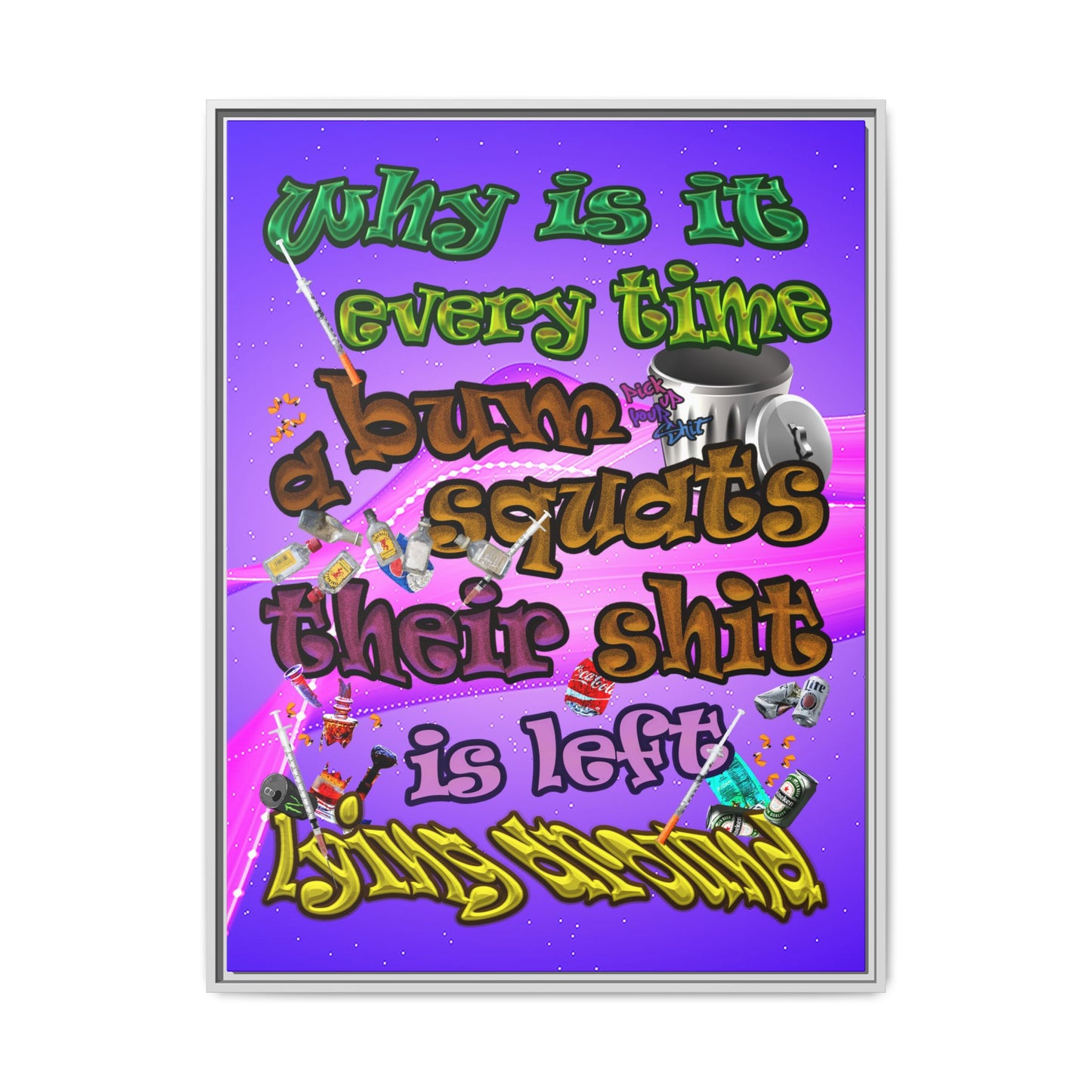 the bum's shit - framed canvas art (purple-pink wave)