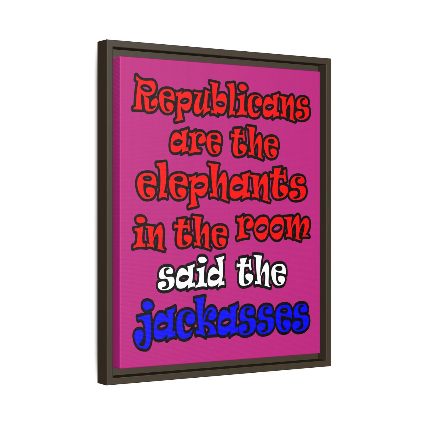 donkeys and elephants - framed canvas art (pink)