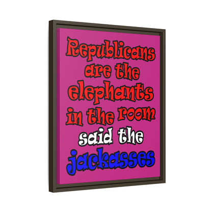 donkeys and elephants - framed canvas art (pink)