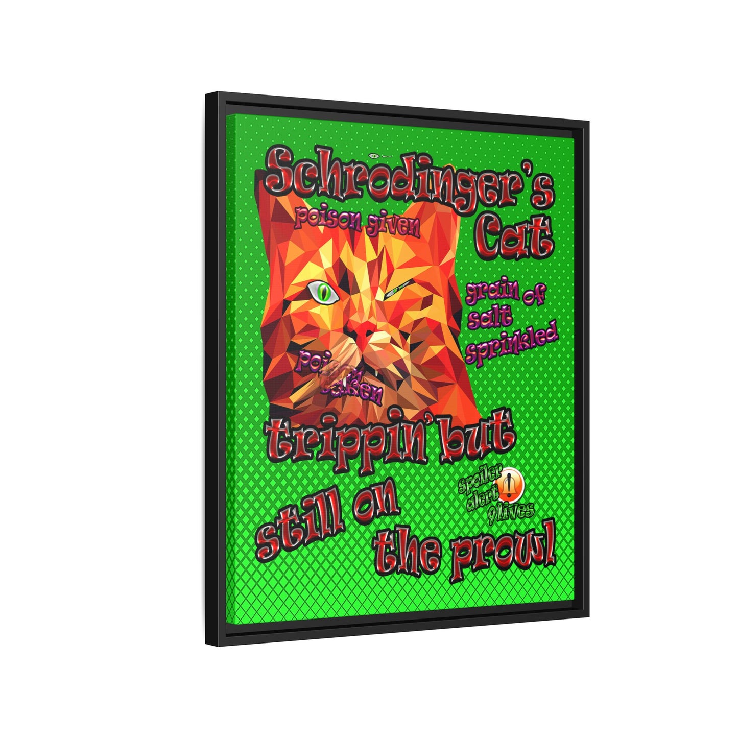 schrodinger's cat - framed canvas art (logo green)