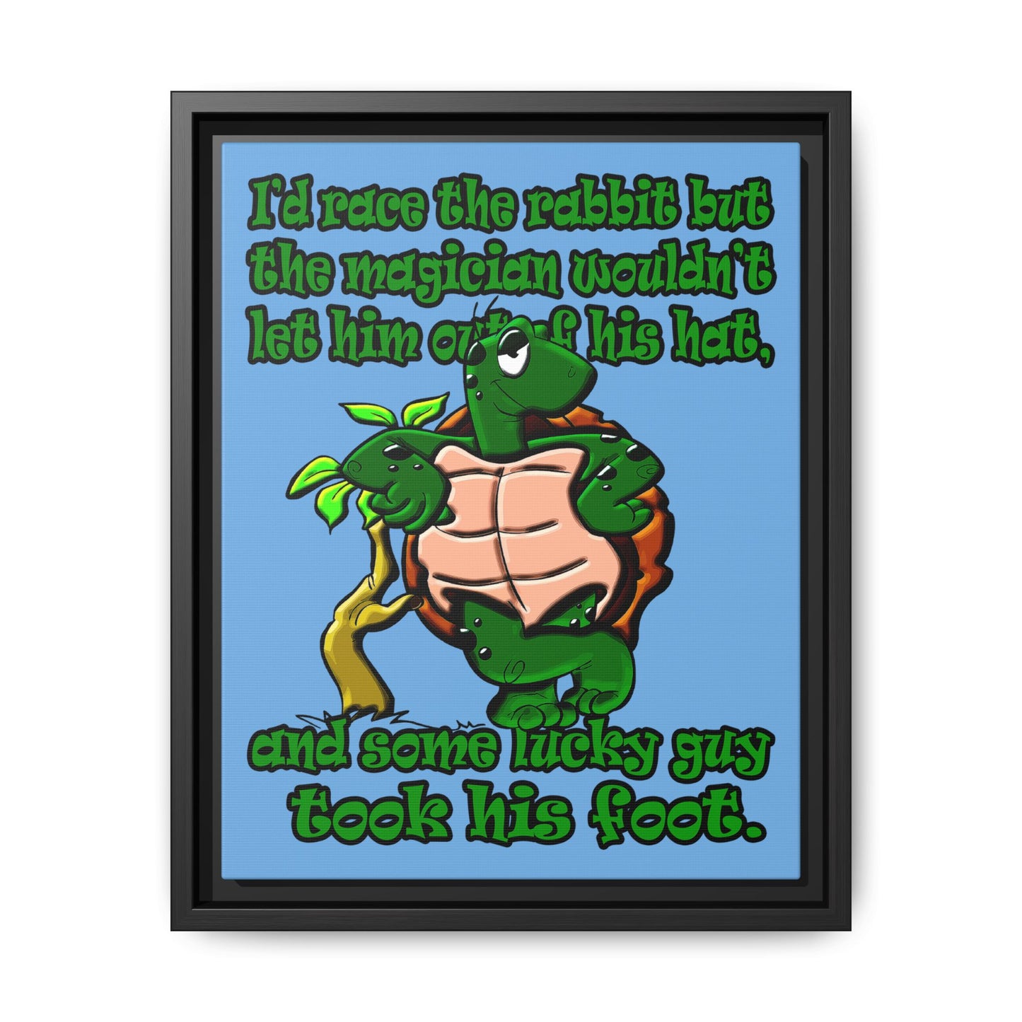 turtle race - framed canvas art (light blue)