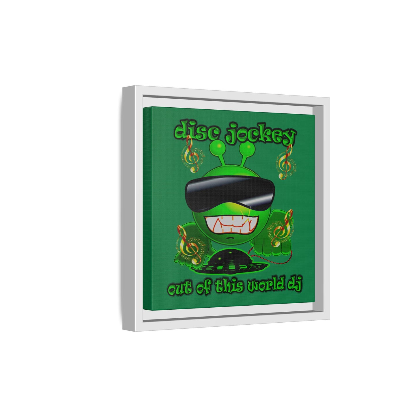 disc jockey - framed canvas art (dark green)