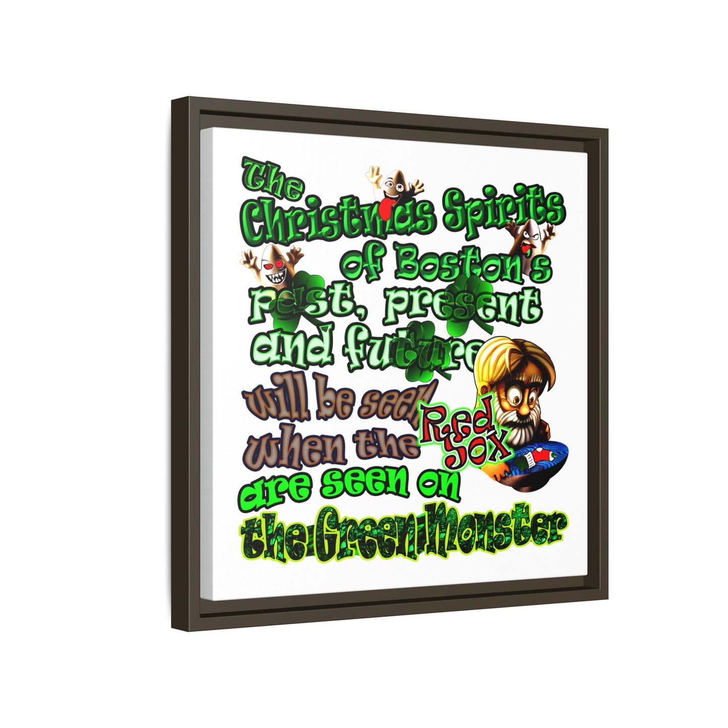 christmas spirits of boston - framed canvas art (white)