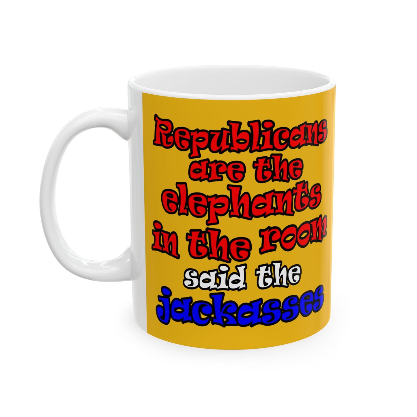 donkeys and elephants - White Mug (yellow)