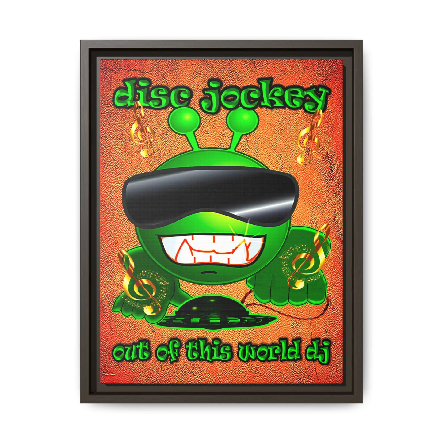 disc jockey - framed canvas art (burnt orange)