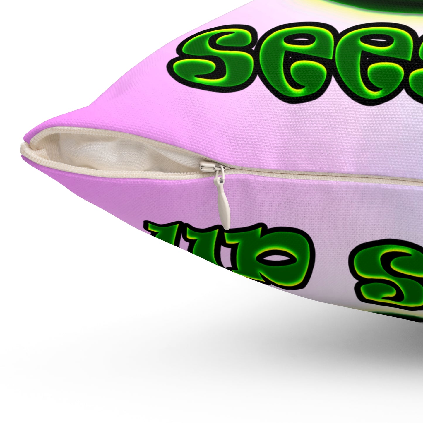 green monster - Spun Polyester Square Pillow - (light blue-pink wave)