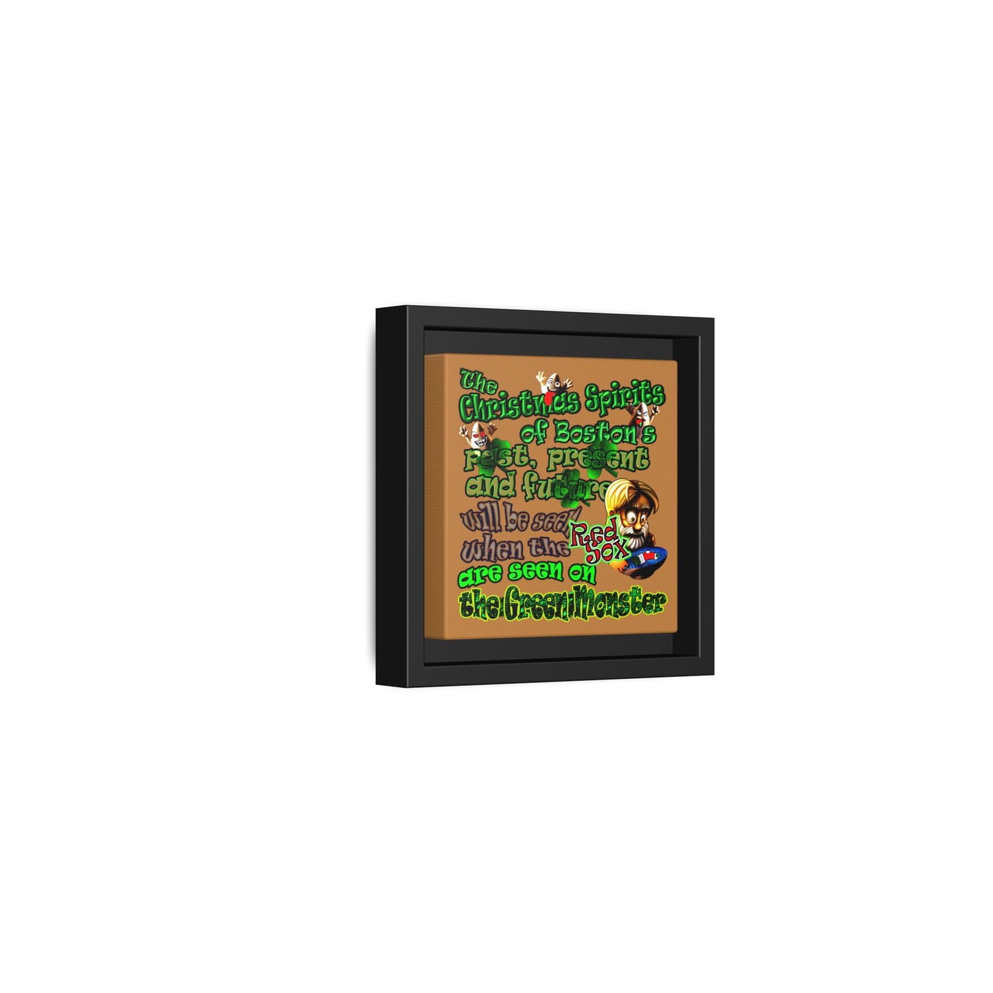 christmas spirits of boston - framed canvas art (light brown)