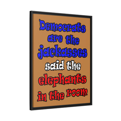 donkeys and elephants - framed canvas art (light brown)