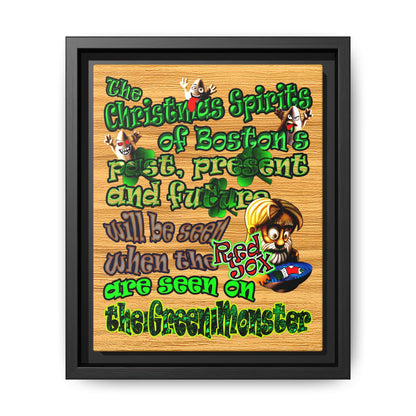 christmas spirits of boston - framed canvas art (butterscotch wood finish)