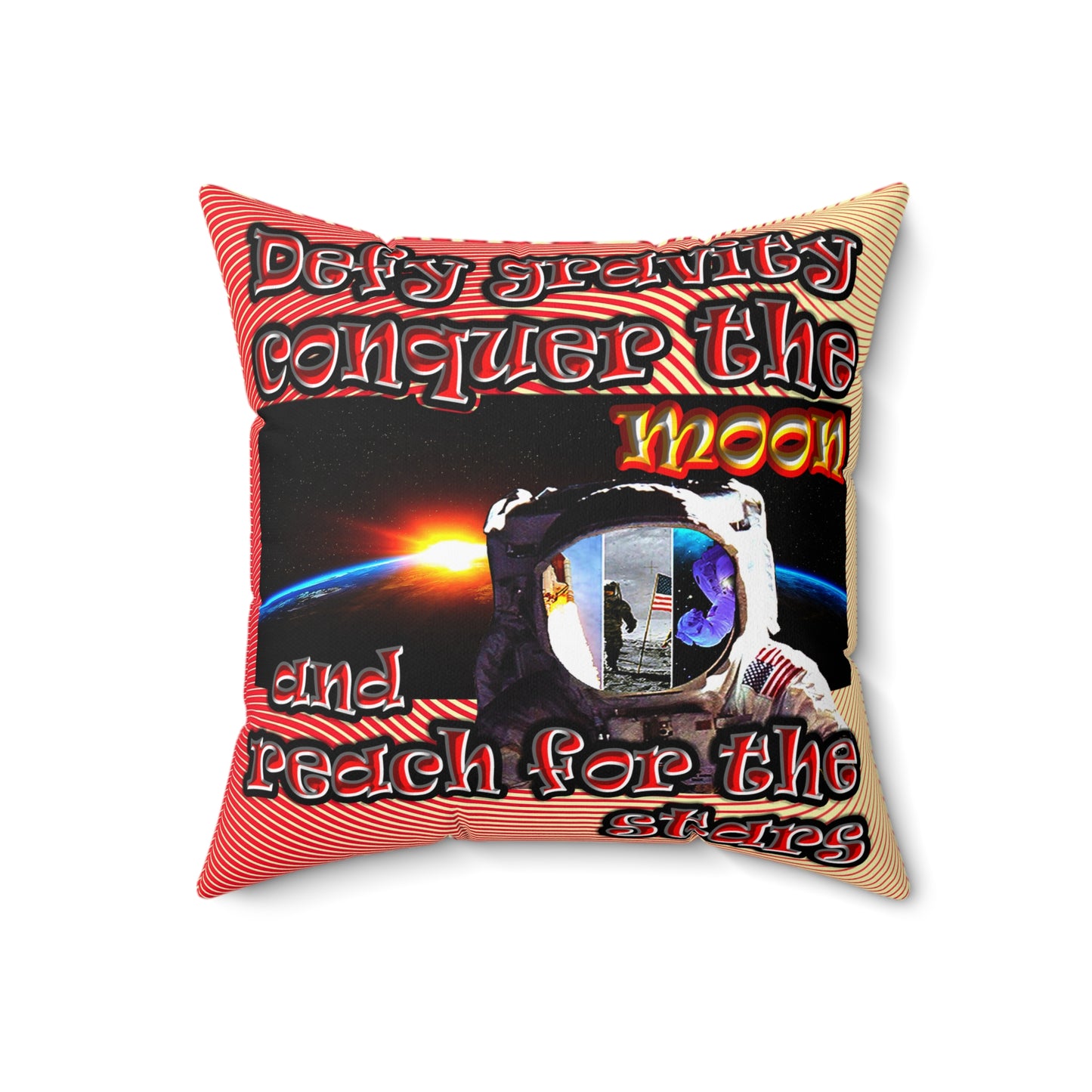 defy conquer reach - Spun Polyester Square Pillow - (yellow-orange wave)
