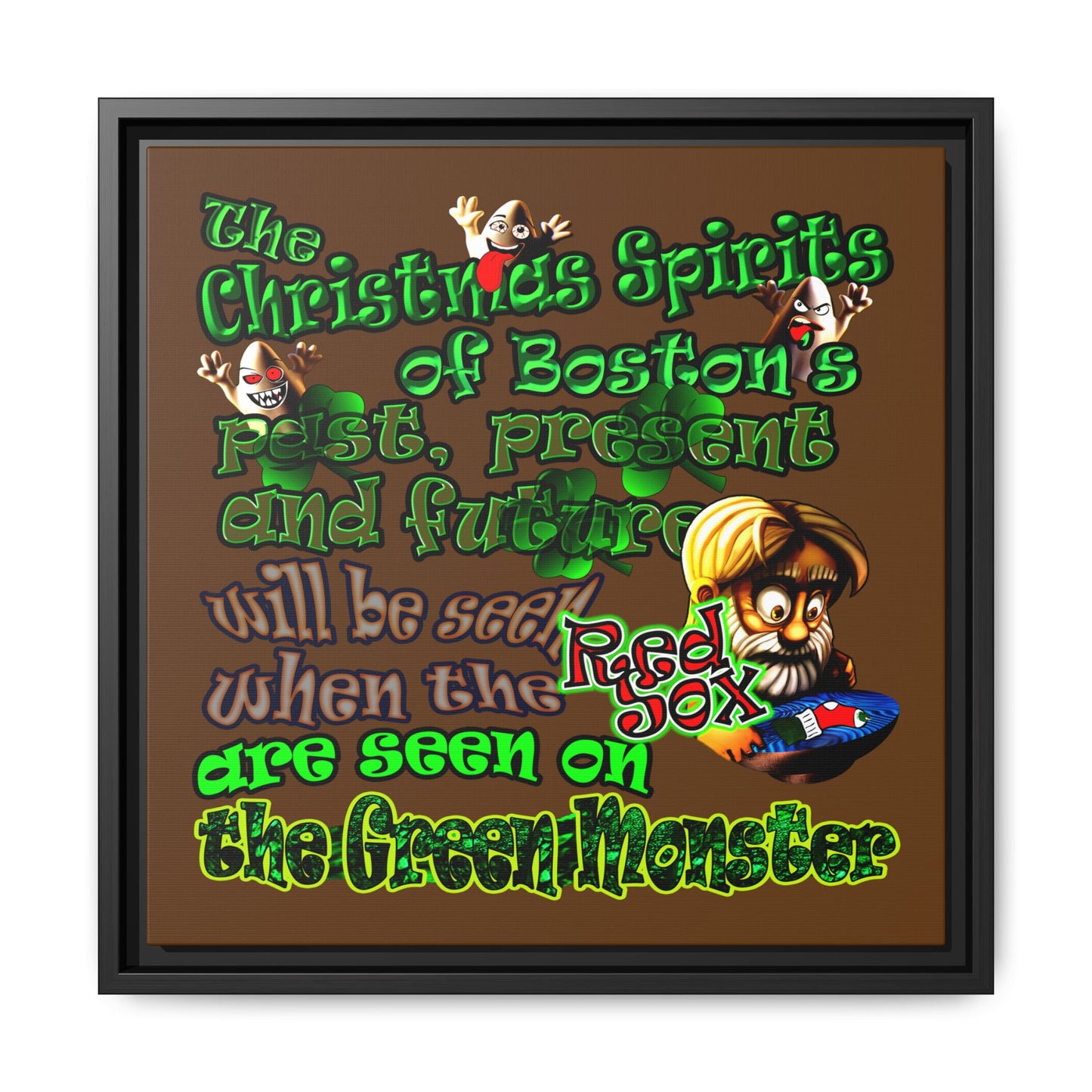 christmas spirits of boston - framed canvas art (brown)