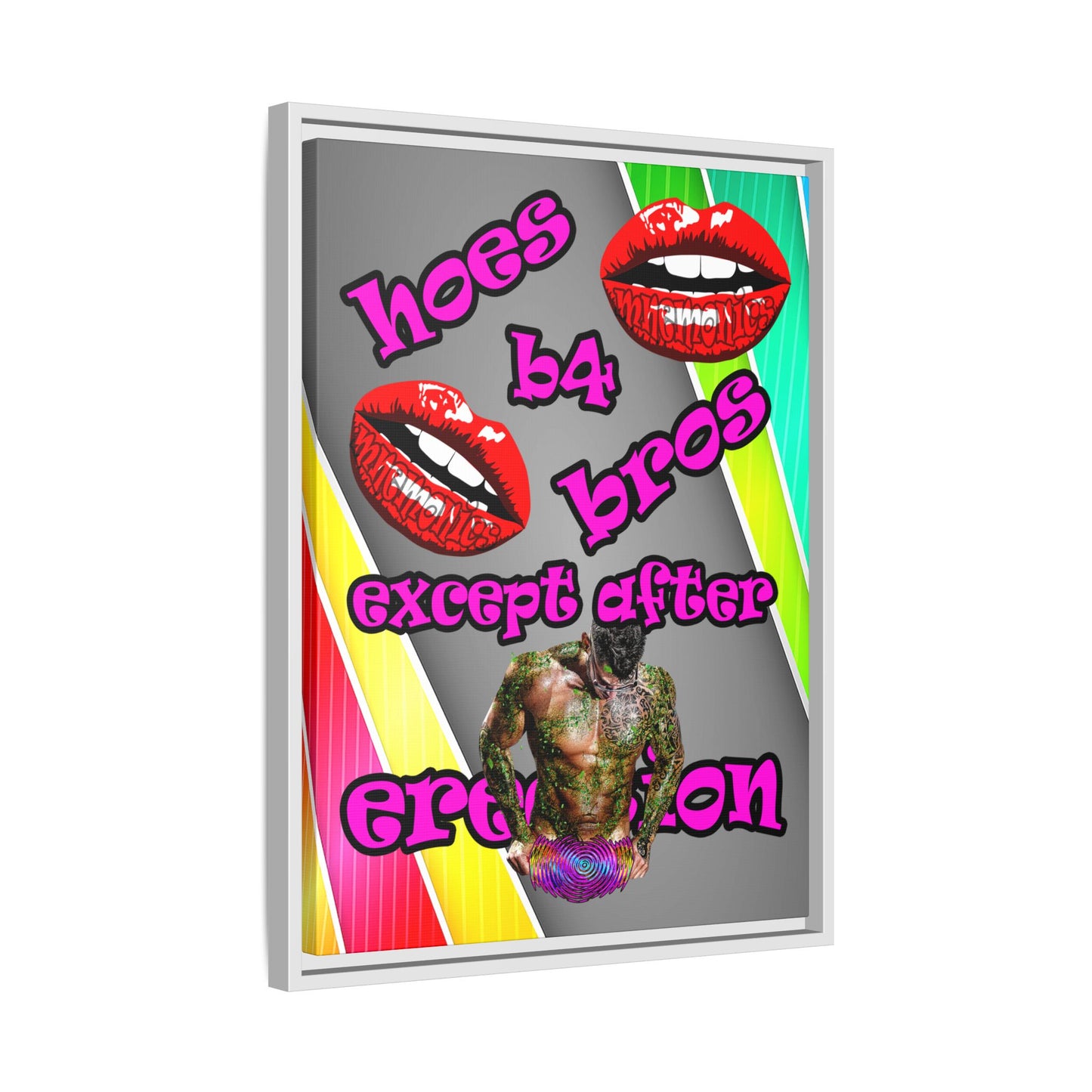 hoes b4 bros - framed canvas art (rainbow split)