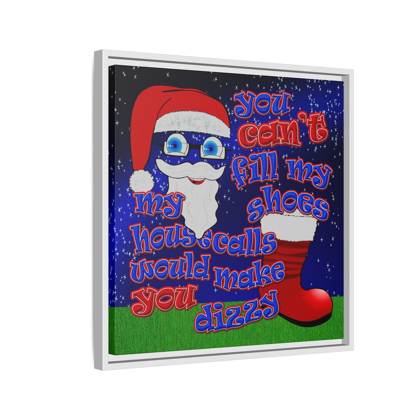 santa's shoes - framed canvas art ('snoops' background)