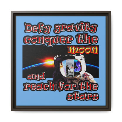defy conquer reach - framed canvas art (light blue)