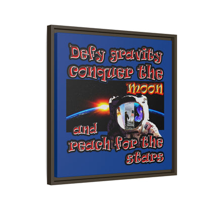 defy conquer reach - framed canvas art (dark blue)