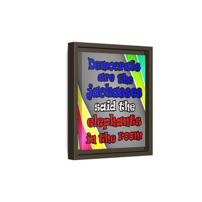 donkeys and elephants - framed canvas art (rainbow split)